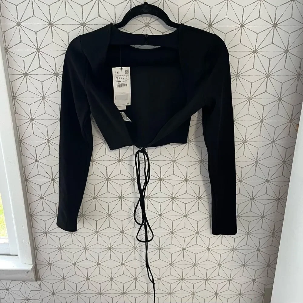 Zara Backless Black Long Sleeve Top